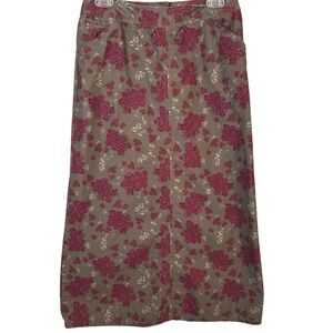 Eddie Bauer Women's Skirt Sz 2 Brown Floral Corduroy Cottagecore Zip Midi